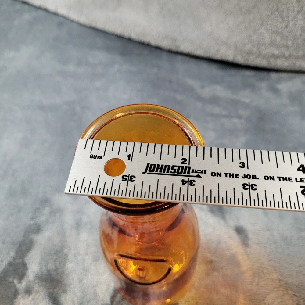 Vintage Amber Glass Carafe Bud Vase Embossed Seal Honey Gold Retro Decanter 8